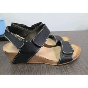 Clarks Sandals Womens 9M Alto Madi Slingback Black Casual Open Toe Wedge Heels